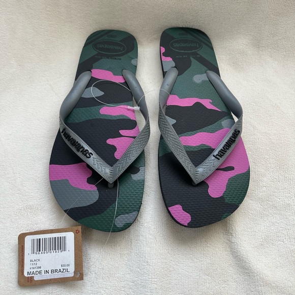Havaianas Womens Camo Flip Flops - Black, Green, Pink - Picture 1 of 7